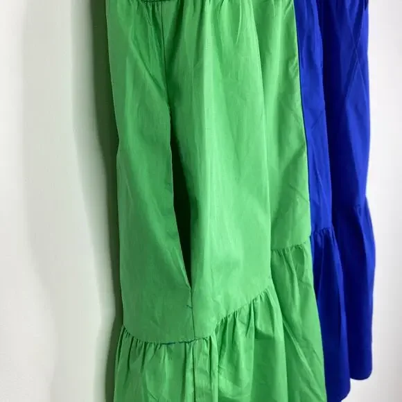 THML Colorblock Shift Dress Womens S Blue Green Pockets Tiered Layers Ruffles - Picture 4 of 8